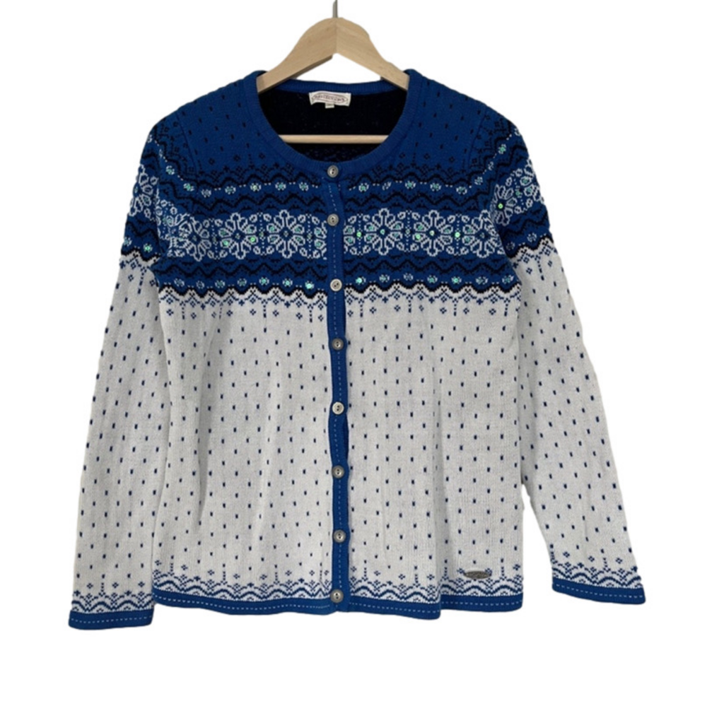 Vintage Navy and White Patterned Cardigan